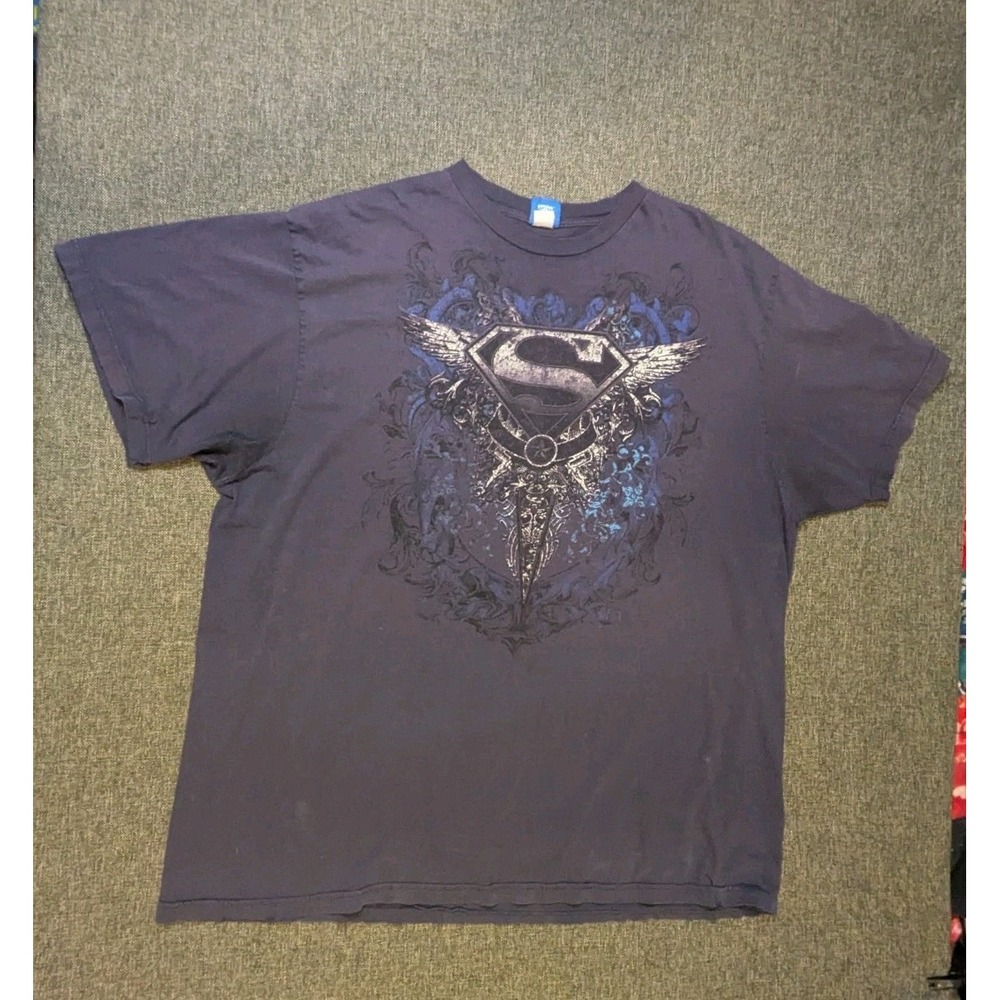 Vintage Superman Graphic T Shirt 3XL Navy Man Of Steel Y2K Logo Short Sleeve Tee
